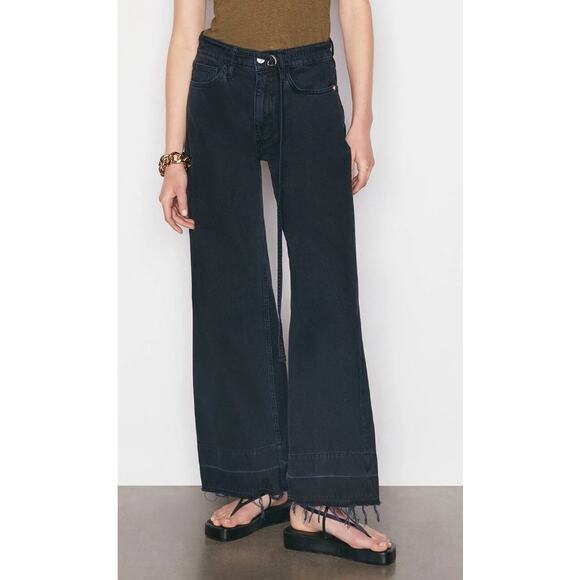 FRAME Pixie High Rise Baggy Wide Leg Jeans Released Hem Dark Wash Supermoon 28 - Picture 3 of 12